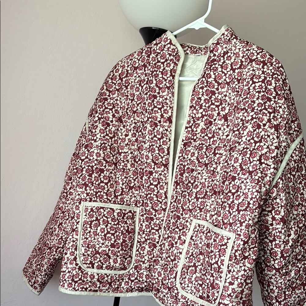 Floral Quilted Jacket - red and White